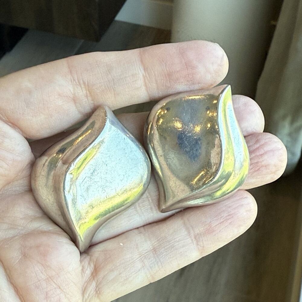 ZINA BEVERLY HILLS Vintage 80S Large Modernist STERLING SILVER CLIP EARRINGS 23g